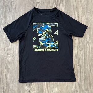Under Armour Black Tee with Blue and Green Camo Logo